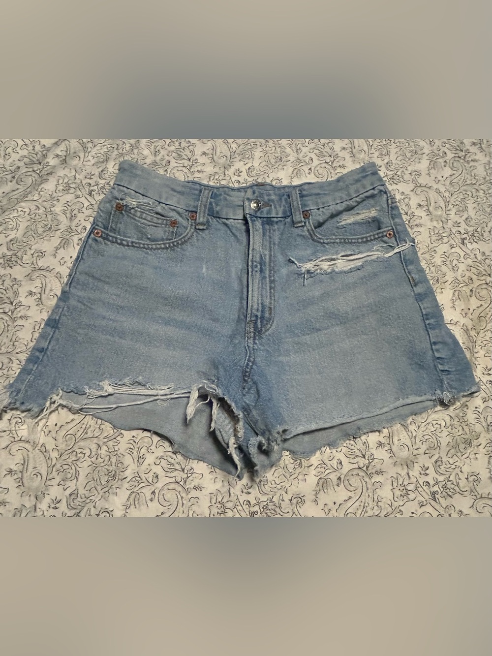 Light Blue Distressed High-Waist Strigid Women’s Denim Shorts